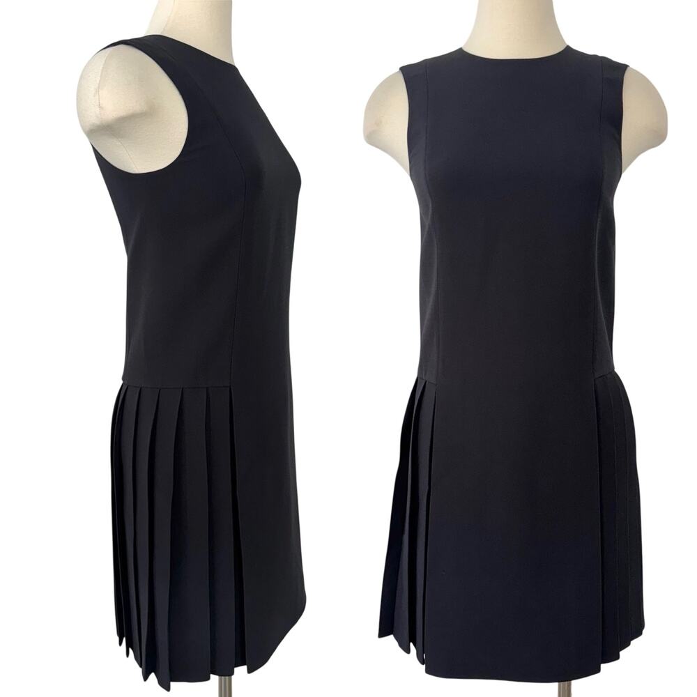 Lafayette 148 Sleeveless Wool Silk Pleated Dress Black XXS NWT Jewel Neckline